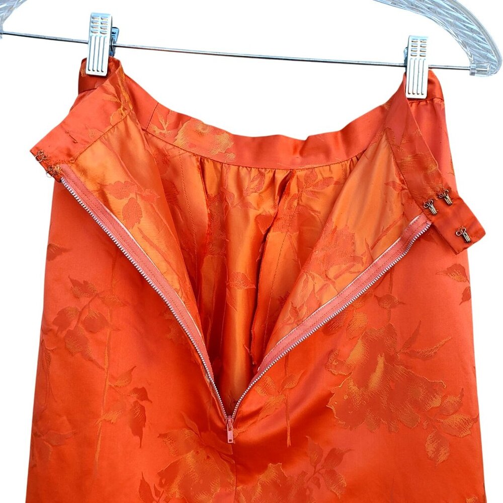 60s Vintage Maxi Skirt Set Size 4 Orange Silk Brocade Made in Hong Kong NWOT DOS - Picture 9 of 13